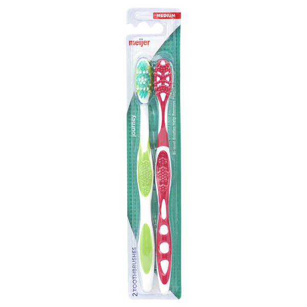 slide 1 of 1, Meijer Massaging Bristles Medium Toothbrushes, 2 ct