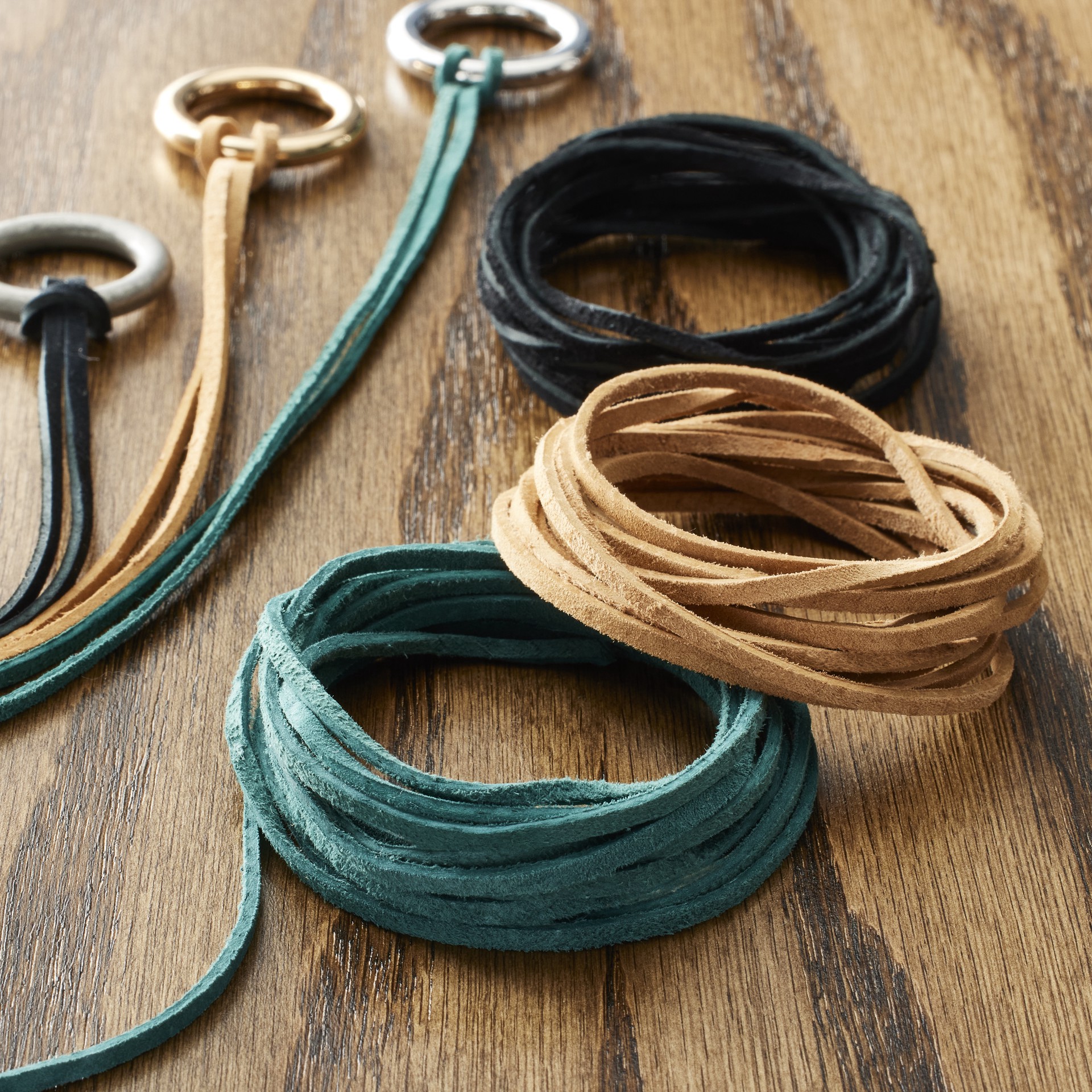 slide 2 of 2, Black, Toast And Green Soft Leather Lace Cording By Bead Landing, 0.07 in x 8 ft