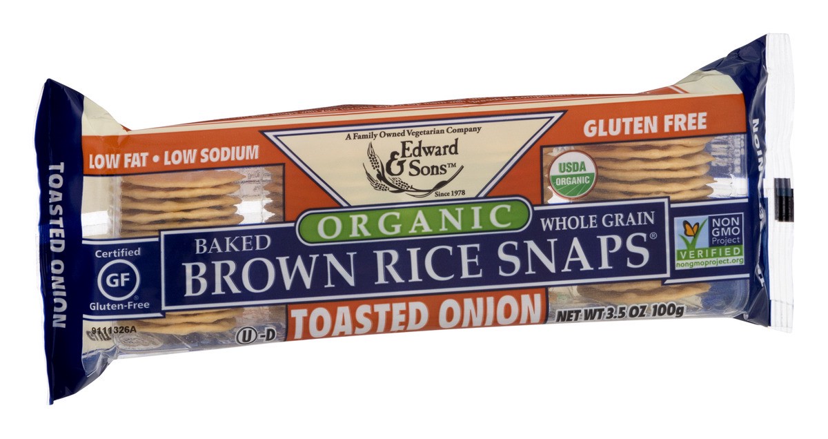 slide 8 of 9, Edward & Sons Organic Brown Rice Snaps Toasted Onion, 3.5 oz