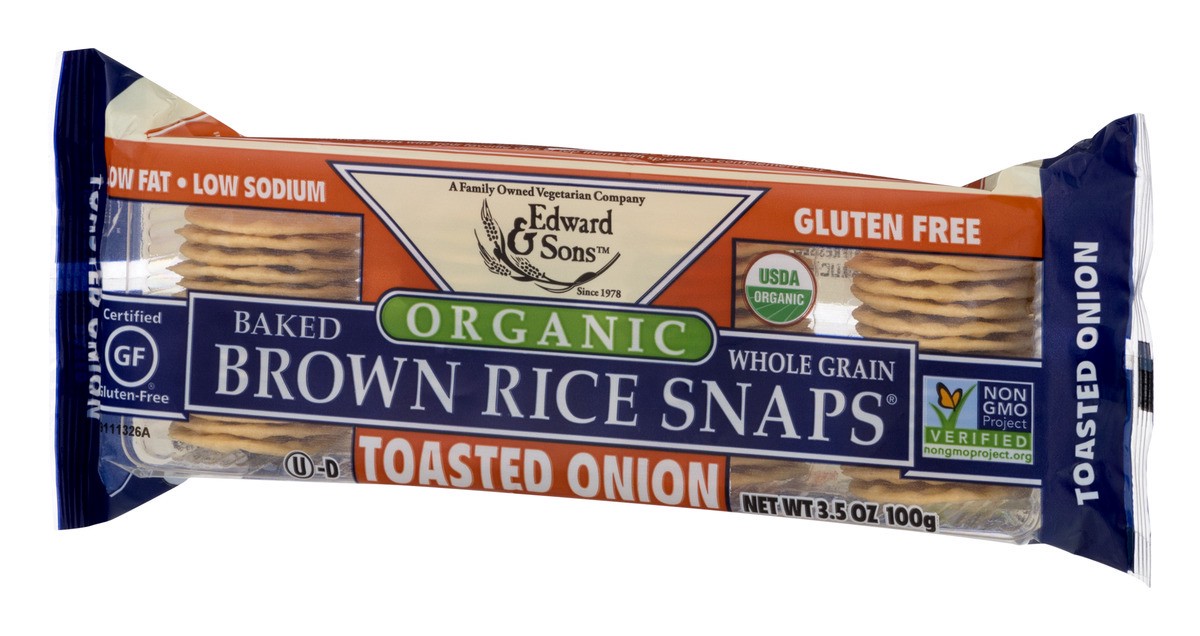 slide 5 of 9, Edward & Sons Organic Brown Rice Snaps Toasted Onion, 3.5 oz