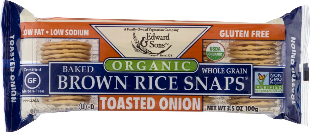 slide 3 of 9, Edward & Sons Organic Brown Rice Snaps Toasted Onion, 3.5 oz