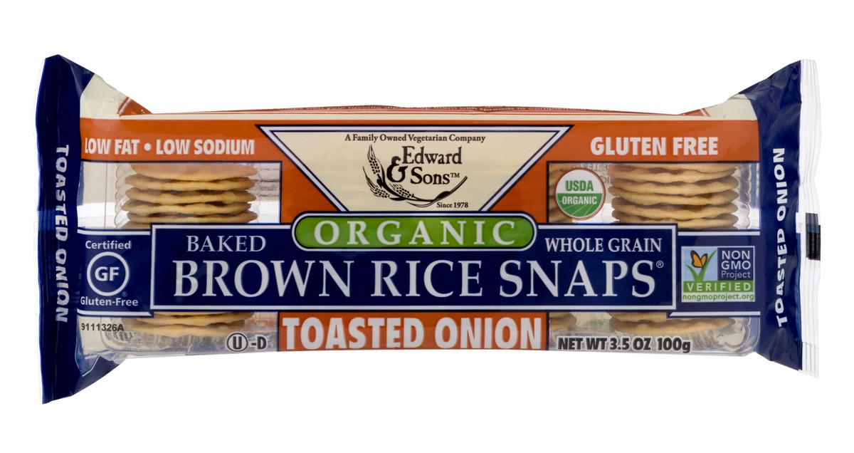 slide 1 of 9, Edward & Sons Organic Brown Rice Snaps Toasted Onion, 3.5 oz