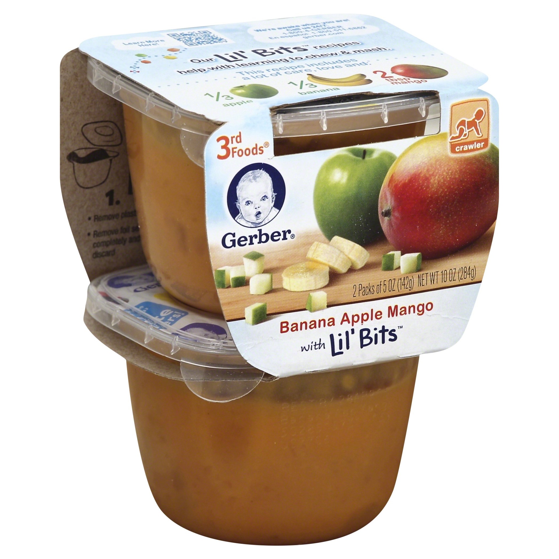 slide 1 of 1, Gerber Lil' Bits Banana Apple Mango Baby Food Tub, 2 ct; 5 oz