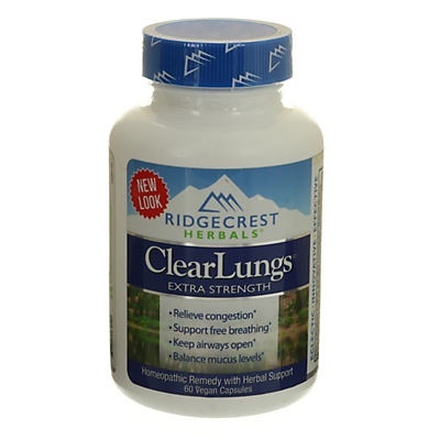 slide 1 of 1, RidgeCrest Herbals ClearLungs Extra Strength Homeopathic/Herbal Lung Decongestant Vegetarian Capsules, 60 ct