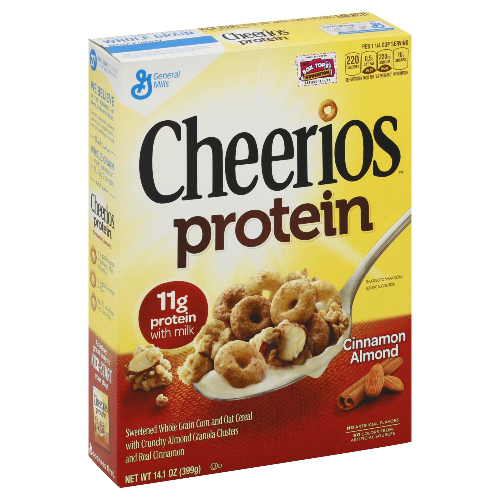 slide 1 of 1, Cheerios Protein Cinnamon Almond Breakfast Cereal, 14.1 oz