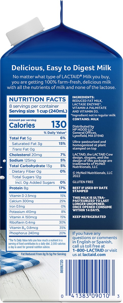 slide 3 of 9, Lactaid 2% Reduced Fat Milk, 64 oz, 1/2 gal