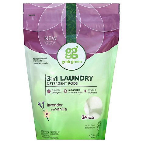 slide 1 of 1, Grab Green Laundry Detergent Pods 3 In 1 Lavender With Vanilla 24 Count - 15.2 Oz, 15.2 oz
