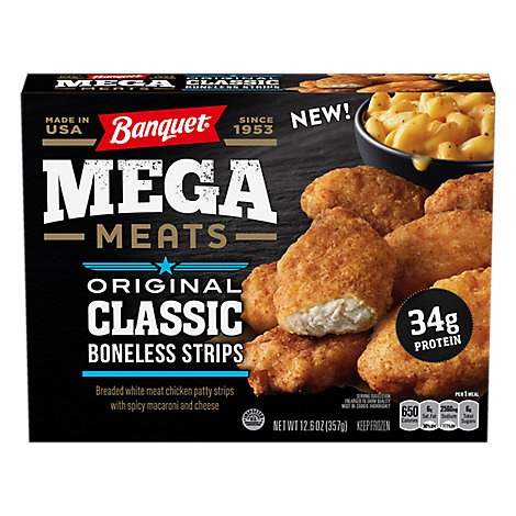 slide 1 of 1, Banquet Mega Meats Boneless Chkn Strips, 12.6 oz