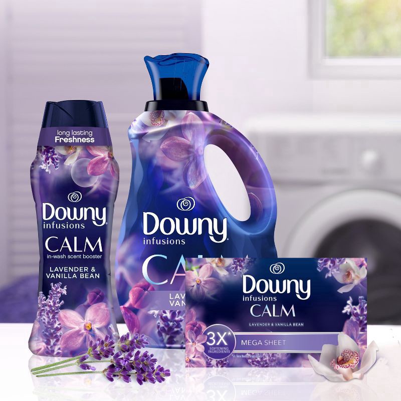 slide 4 of 8, Downy CALM, Mega Dryer Sheets, Laundry Fabric Softener, Lavender and Vanilla Bean, 50 Count, 50 ct