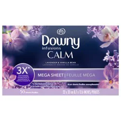 Downy CALM, Mega Dryer Sheets, Laundry Fabric Softener, Lavender and Vanilla Bean, 50 Count