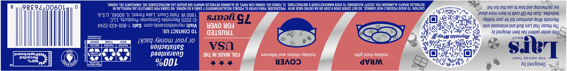 slide 5 of 10, Reynolds Wrap Fun Foil, Embossed Aluminum Foil Roll, Features a Limited-Edition Holiday Pattern for Wrapping Food Gifts and Covering Holiday Dishes, 8.33 Yards X 12 Inches, 25 Sq. Ft., 0.23 lbs