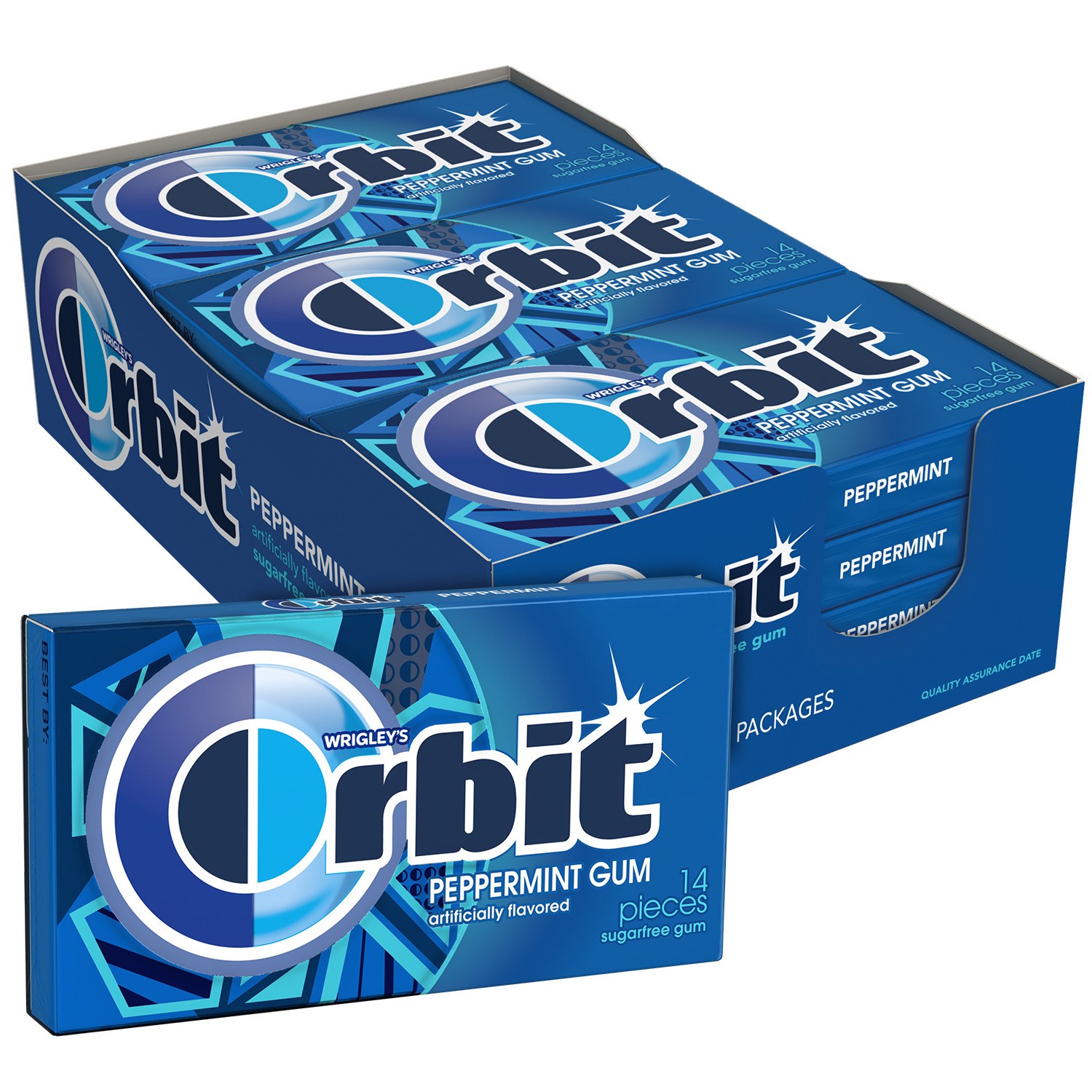 slide 1 of 8, ORBIT Gum Peppermint Sugarfree Chewing Gum, 12 Pieces (Pack of 12), 168 pc