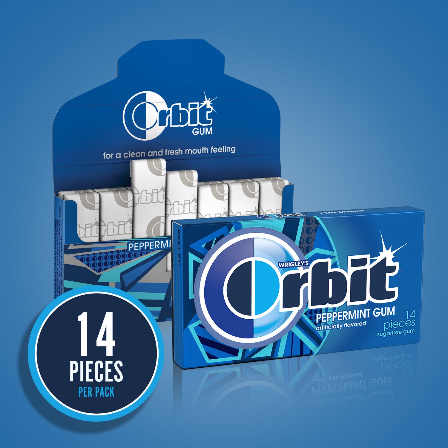 slide 8 of 8, ORBIT Gum Peppermint Sugarfree Chewing Gum, 12 Pieces (Pack of 12), 168 pc