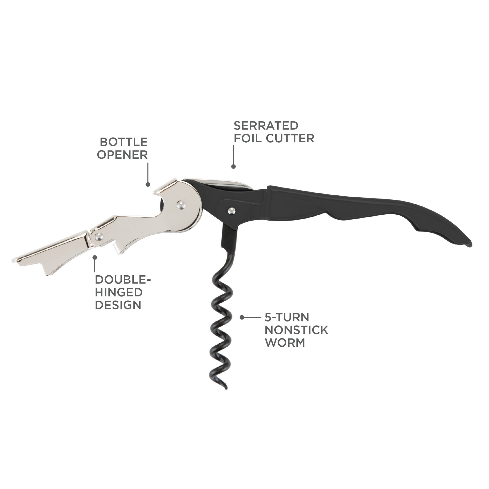 slide 5 of 5, True TrueTap Lime Green Double Hinged Waiter's Corkscrew, Stainless Steel Wine Key with Foil Cutter, 1 ct