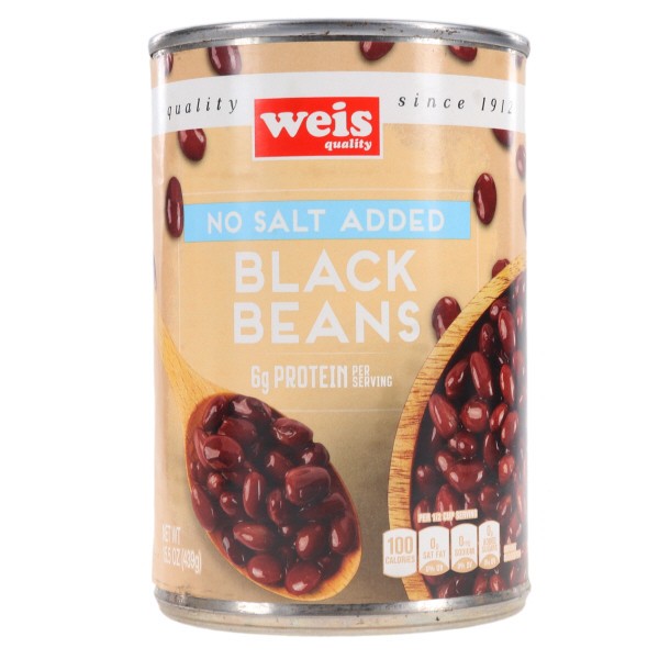 slide 1 of 1, Weis Quality No Salt Added Black Beans, 15.5 oz