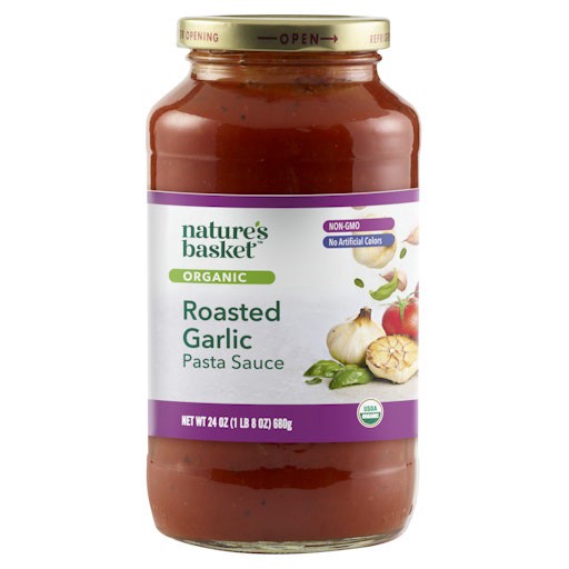 slide 1 of 1, Nature's Basket Organic Roasted Garlic Pasta Sauce, 24 oz