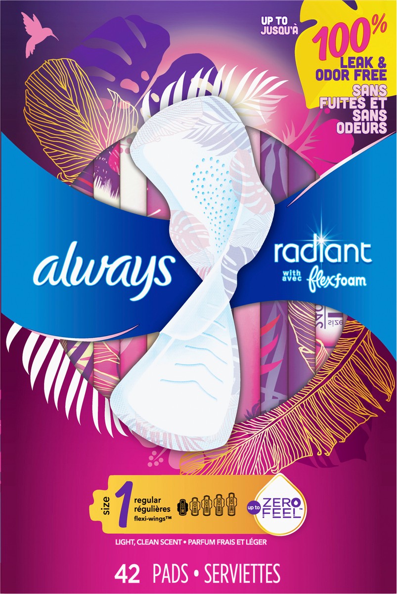 slide 2 of 2, Always Radiant Scented Pads - Regular - Size, 42 ct