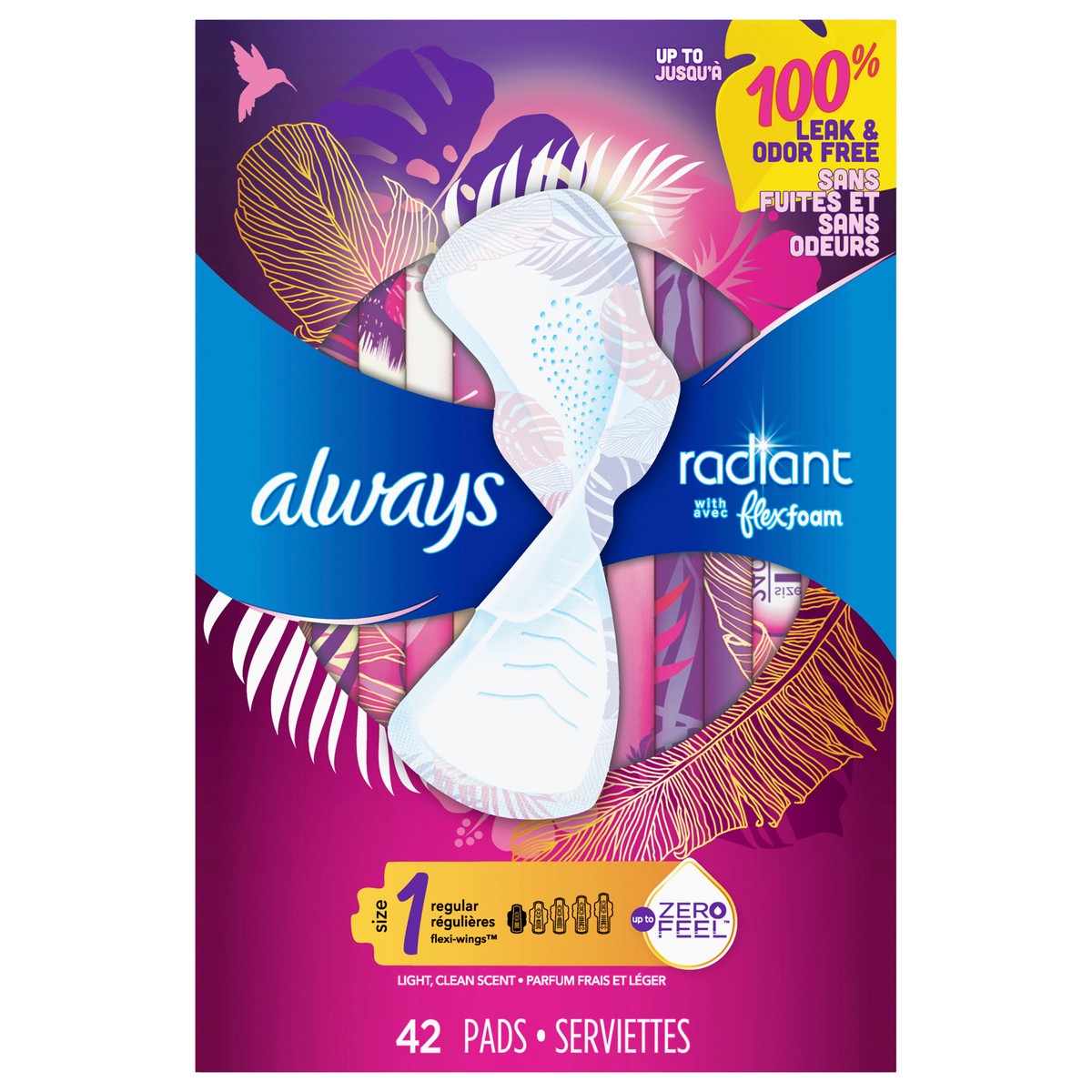 slide 1 of 2, Always Radiant Scented Pads - Regular - Size, 42 ct