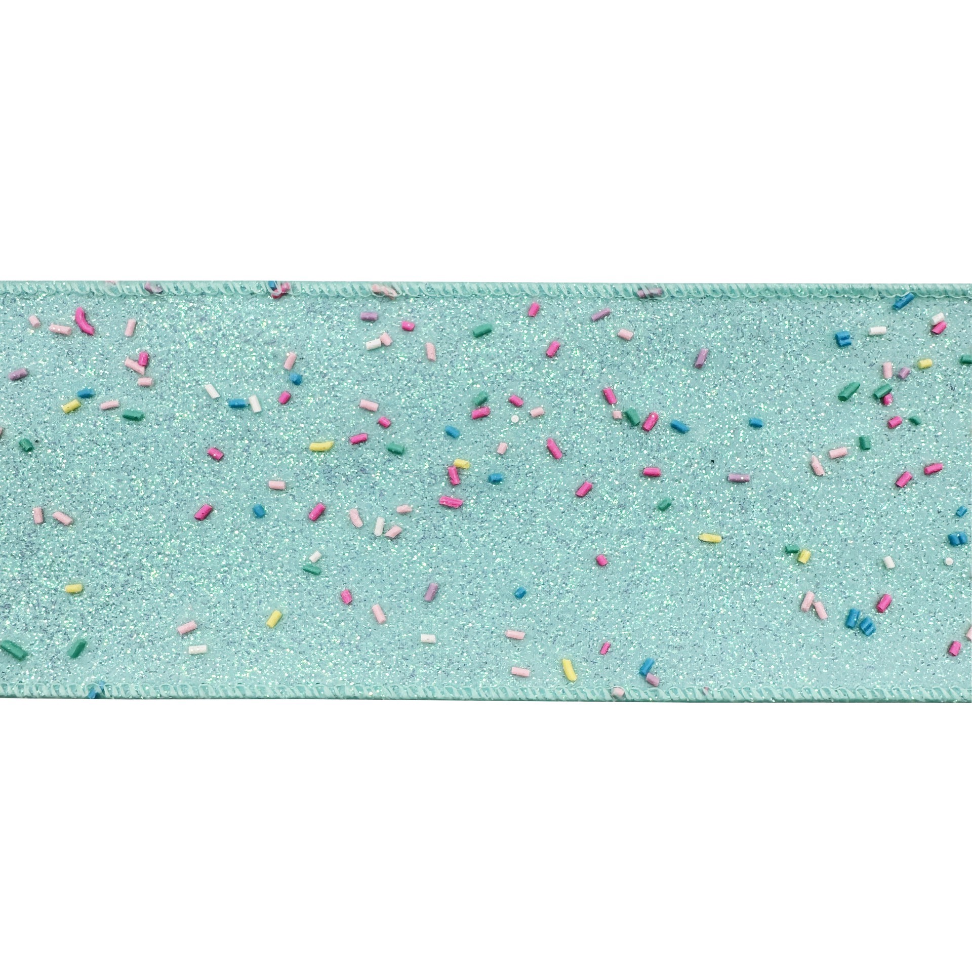 slide 3 of 3, 3.5" X 15ft. Turquoise Sugar Sprinkles Wired Ribbon By Celebrate It, 3.5 in x 15 ft