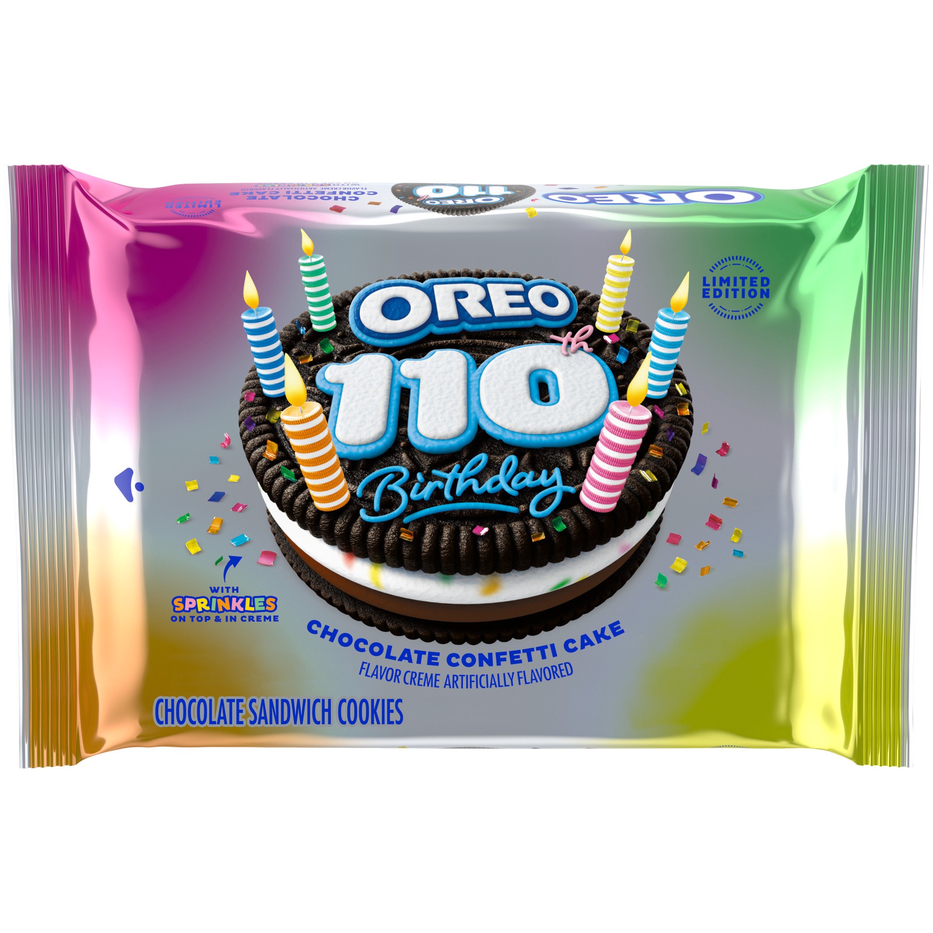 slide 1 of 1, OREO 110th Birthday Chocolate Confetti Cake Chocolate Sandwich Cookies, Limited Edition, 12.2 oz, 12.2 oz