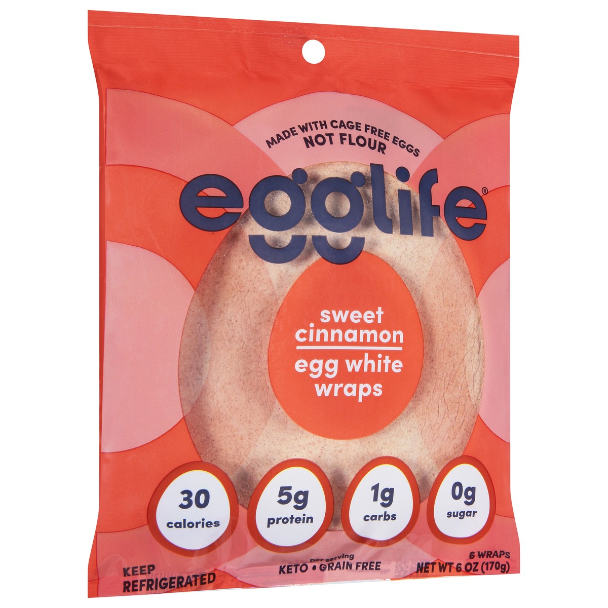 slide 9 of 9, egglife Sweet Cinnamon Egg White Wrap, Gluten Free Refrigerated Flourless Tortilla Wraps, 6 oz, 6 Count, 6 ct