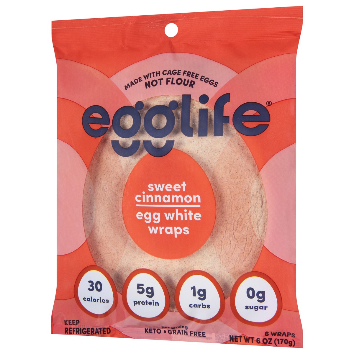 slide 5 of 9, egglife Sweet Cinnamon Egg White Wrap, Gluten Free Refrigerated Flourless Tortilla Wraps, 6 oz, 6 Count, 6 ct