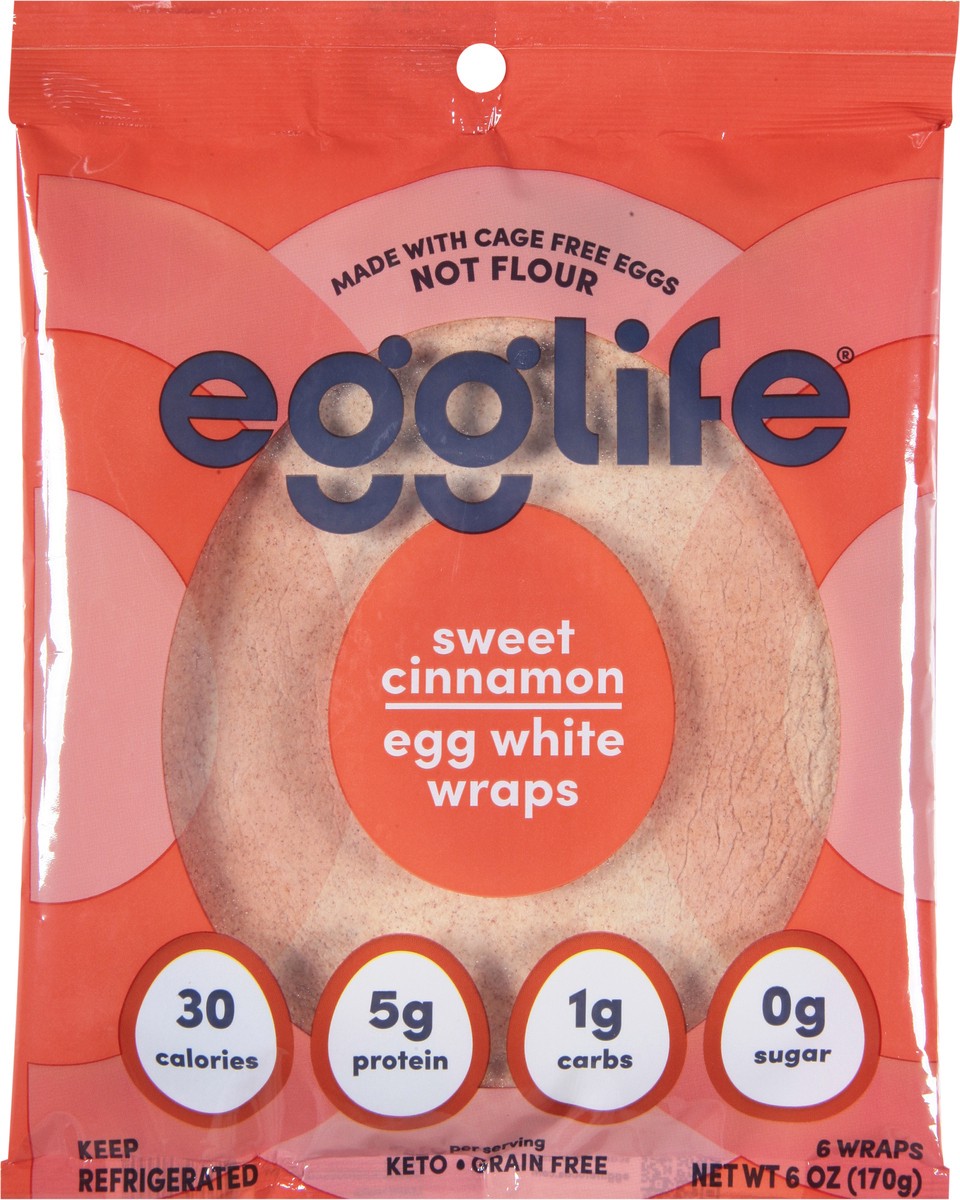 slide 7 of 9, egglife Sweet Cinnamon Egg White Wrap, Gluten Free Refrigerated Flourless Tortilla Wraps, 6 oz, 6 Count, 6 ct