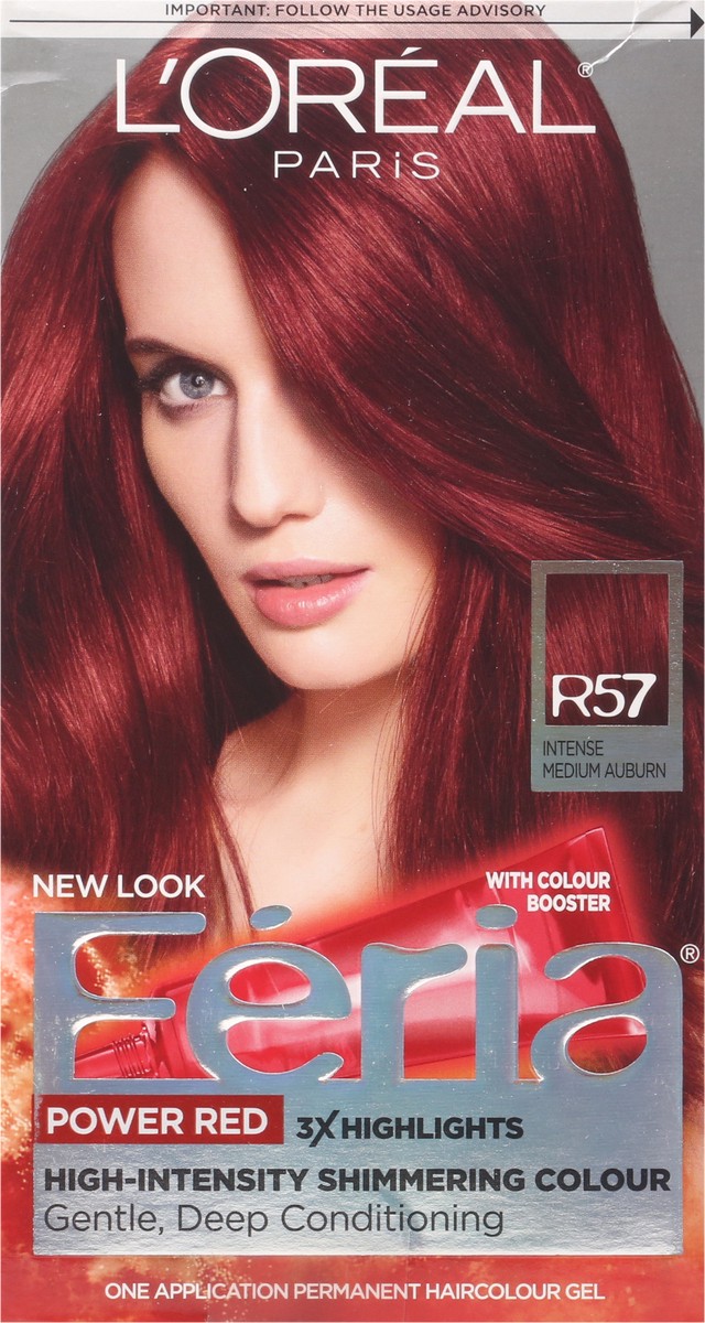 slide 6 of 9, L'Oréal Fería L'Oreal Paris Feria High Intensity Shimmering Color Power Red - R57 Intense M Auburn - 1 Kit, 1 ea