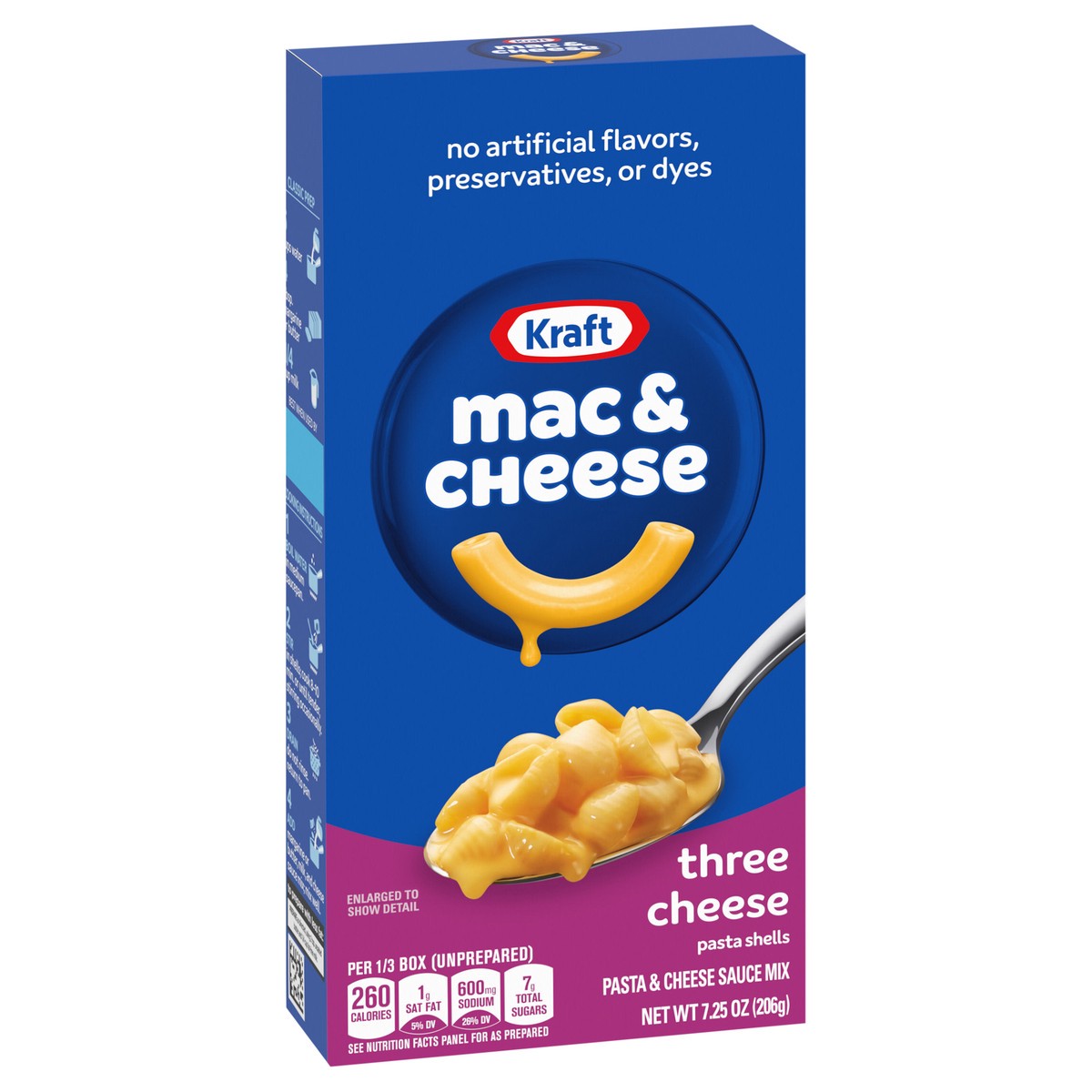 slide 12 of 13, Kraft Three Cheese Mac & Cheese Macaroni and Cheese Dinner with Mini-Shell Pasta, 7.25 oz Box, 7.25 oz