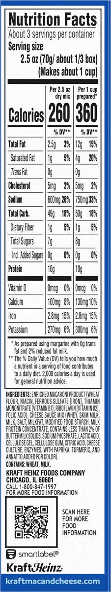 slide 8 of 13, Kraft Three Cheese Mac & Cheese Macaroni and Cheese Dinner with Mini-Shell Pasta, 7.25 oz Box, 7.25 oz
