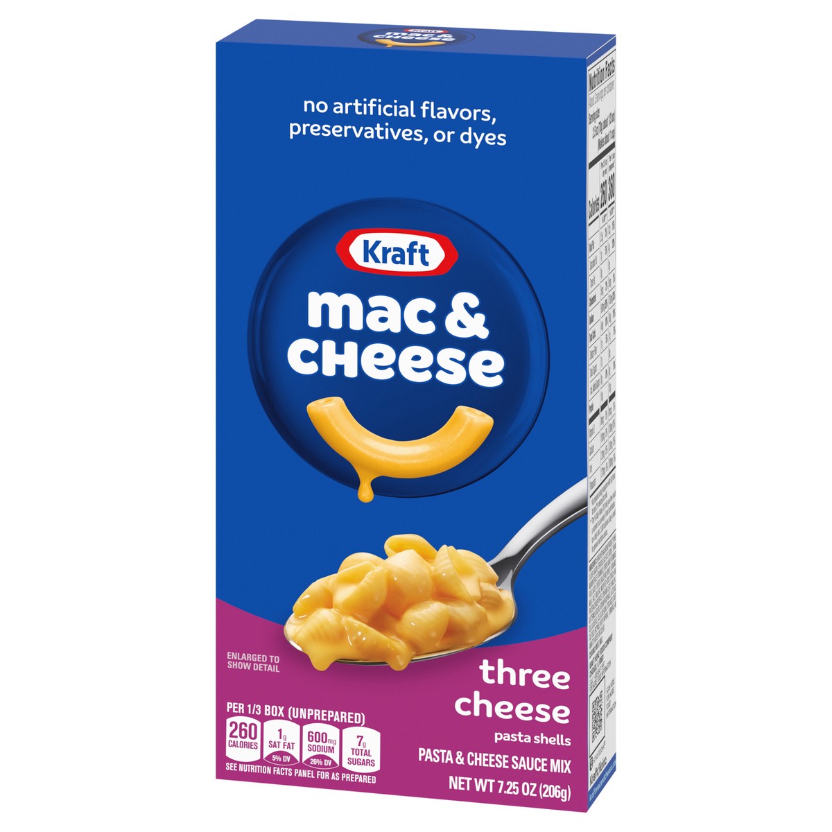 slide 5 of 13, Kraft Three Cheese Mac & Cheese Macaroni and Cheese Dinner with Mini-Shell Pasta, 7.25 oz Box, 7.25 oz