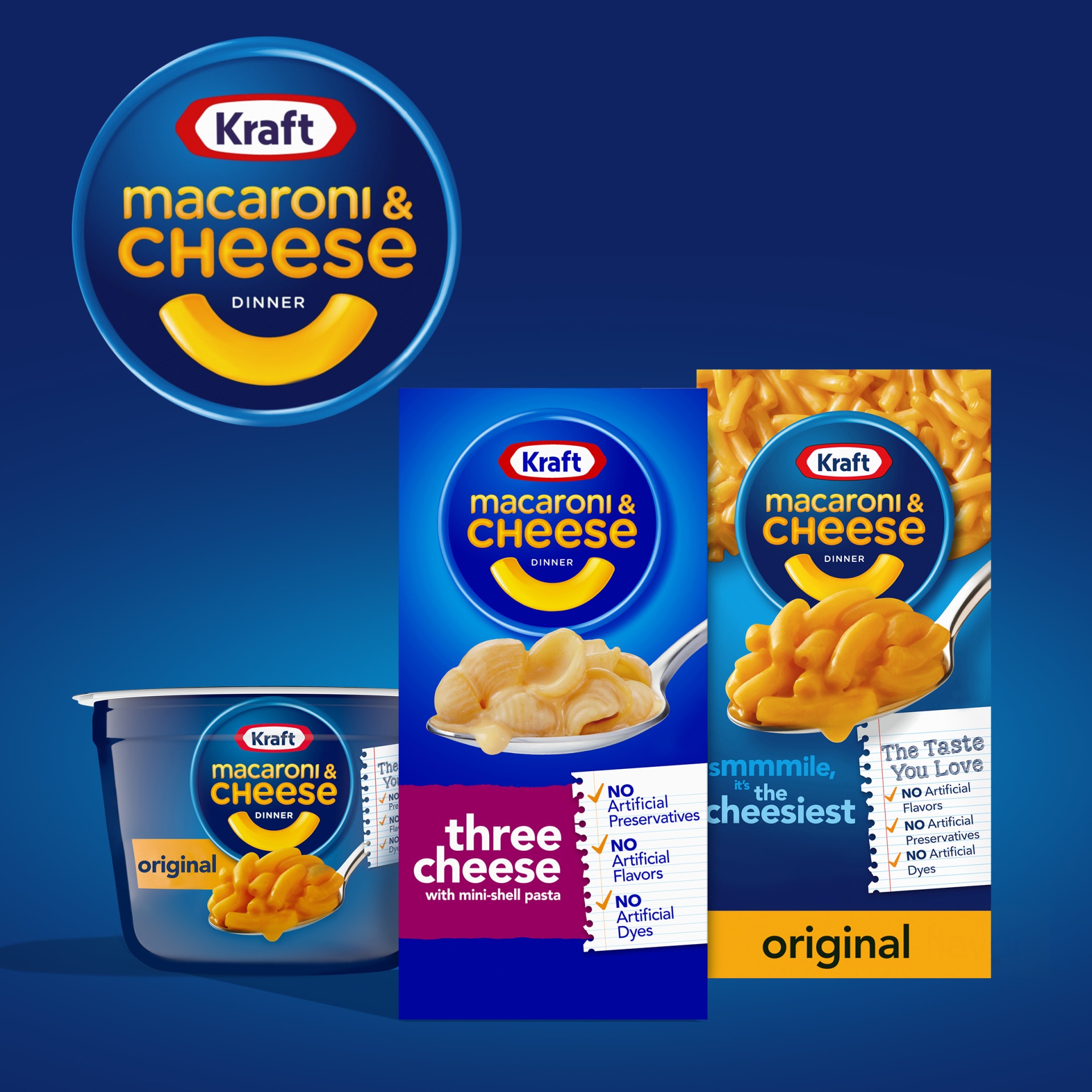 slide 7 of 7, Kraft Three Cheese Macaroni & Cheese Dinner with Mini-Shell Pasta, 7.25 oz