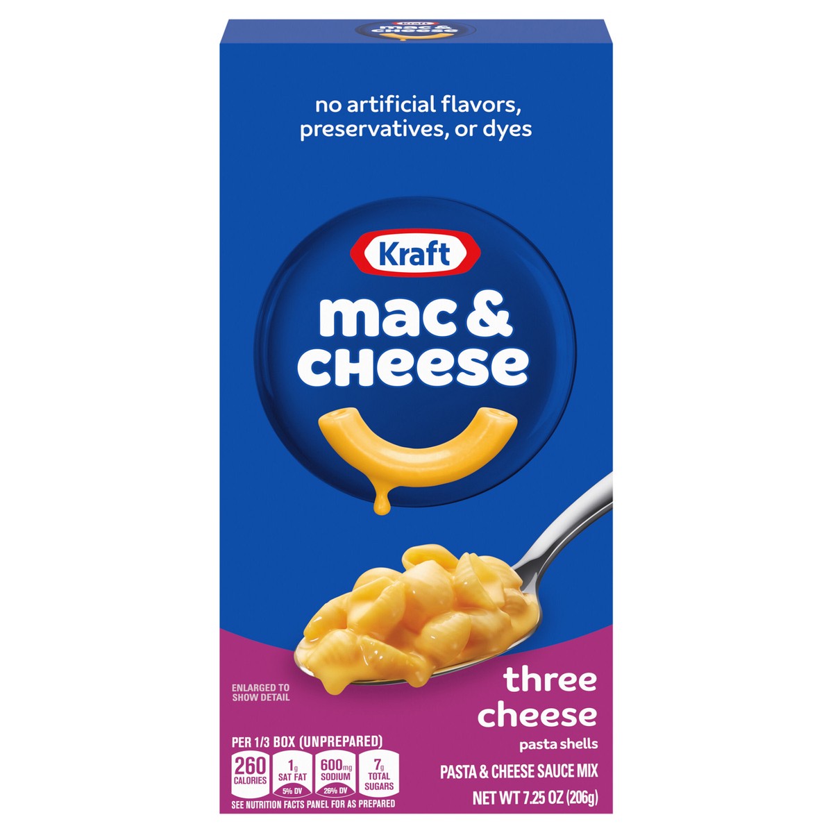 slide 4 of 13, Kraft Three Cheese Mac & Cheese Macaroni and Cheese Dinner with Mini-Shell Pasta, 7.25 oz Box, 7.25 oz