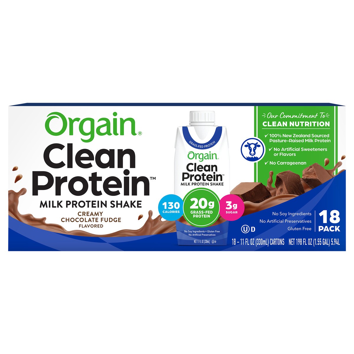 slide 1 of 4, Orgain Clean Protein Milk Protein Shake, Creamy Chocolate Fudge, 18 pk, 