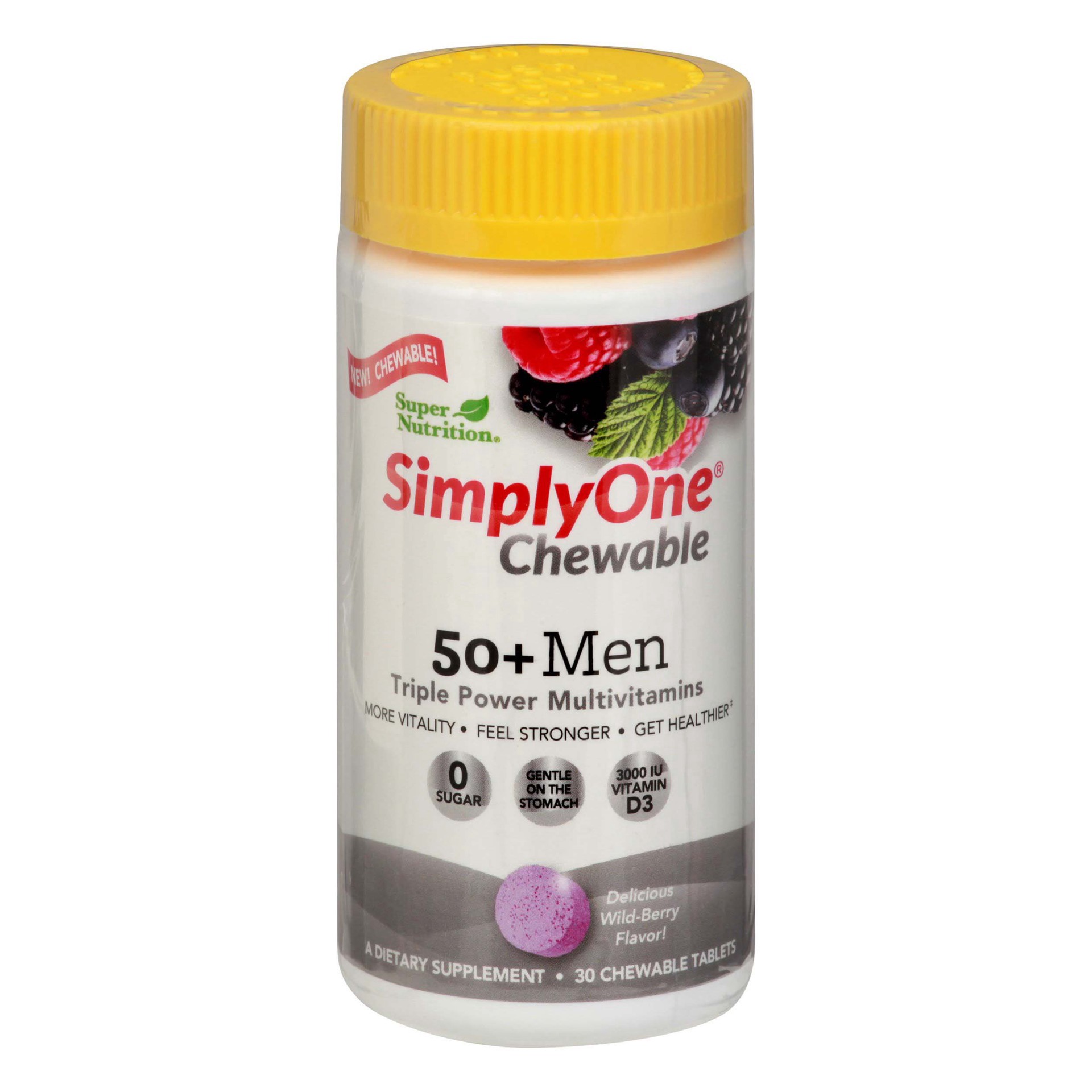 slide 1 of 1, SimplyOne Chewable 50+ Men Triple Power Multivitamins Wild-Berry, 30 ct