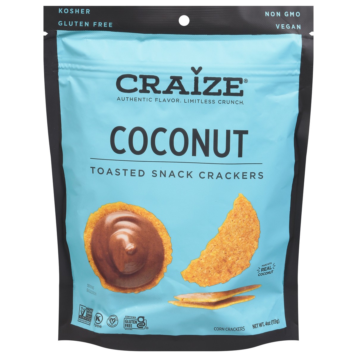 slide 1 of 9, Craize Toasted Snack Coconut Corn Crackers 4 oz, 4 oz