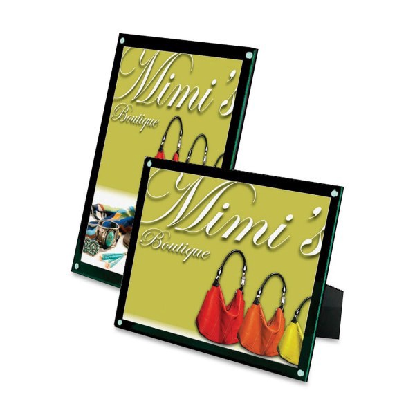 slide 2 of 2, Deflect-O 4-in-1 Sign Holder - Support 4"" x 6"" Media - Vertical, Horizontal - Clear, Black, Green Tint, 1 ct