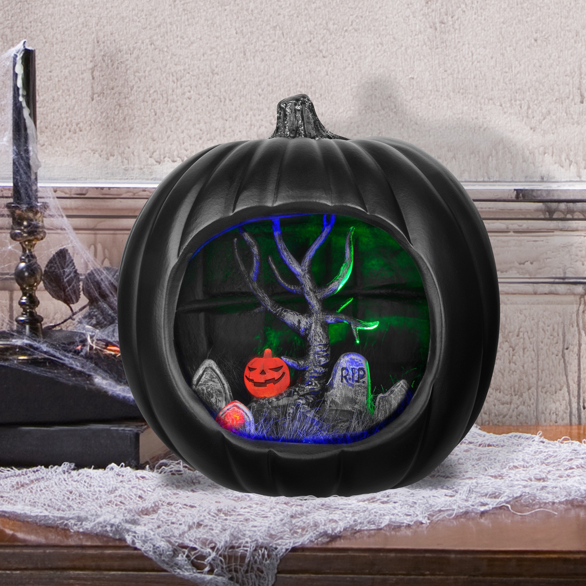 slide 3 of 3, 9" Black Diorama Pumpkin By Ashland, 9 in