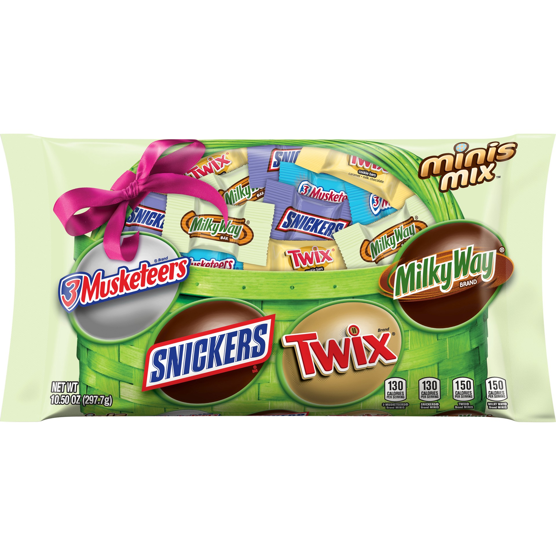 slide 1 of 6, Mixed TWIX, SNICKERS, MILKY WAY & 3 MUSKETEERS Chocolate Minis Size Easter Candy Variety Mix, 10.5-Ounce Bag, 10.5 oz