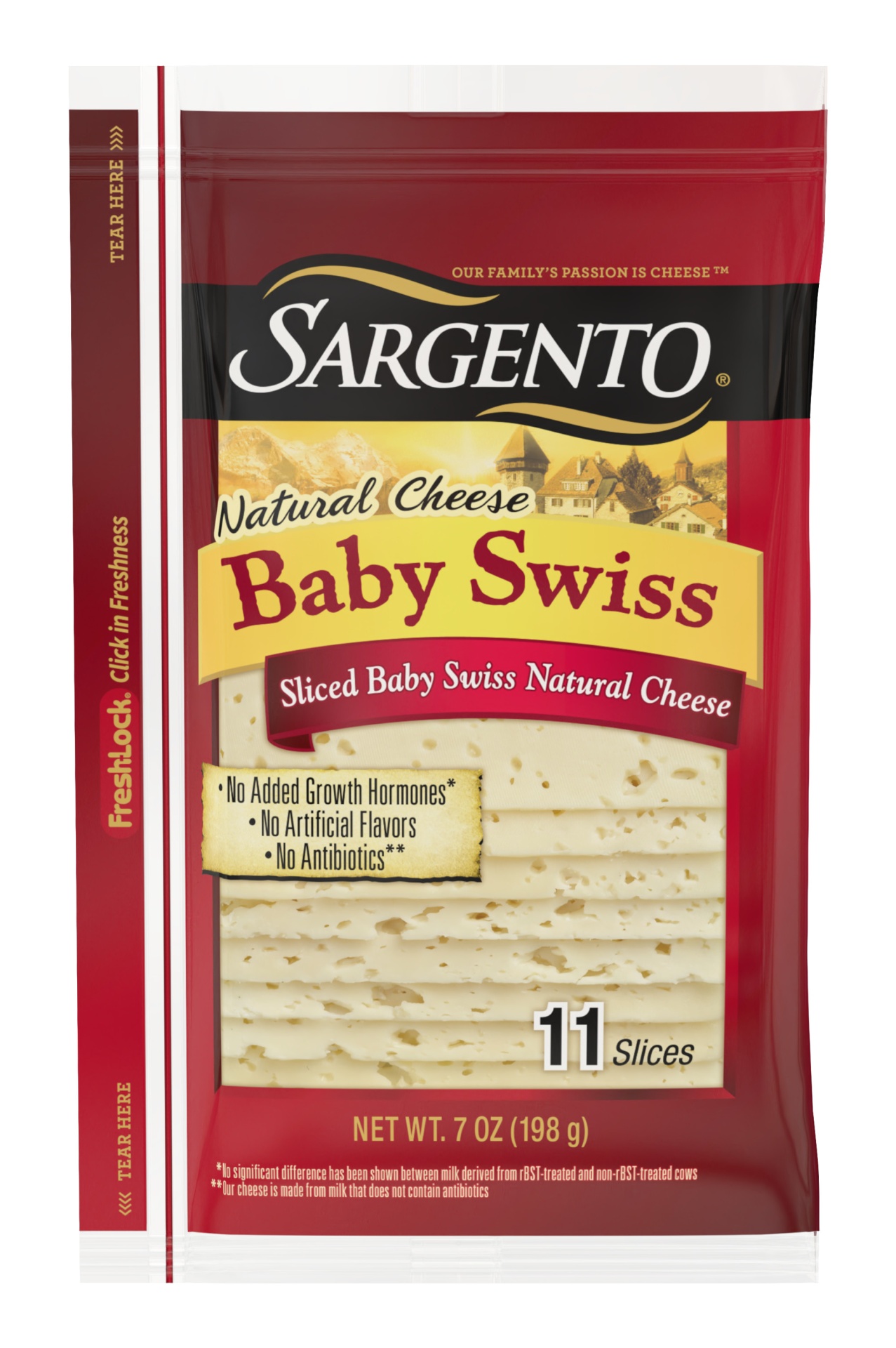 slide 1 of 7, Sargento Natural Baby Swiss Deli-Style Sliced Cheese, 11 ct