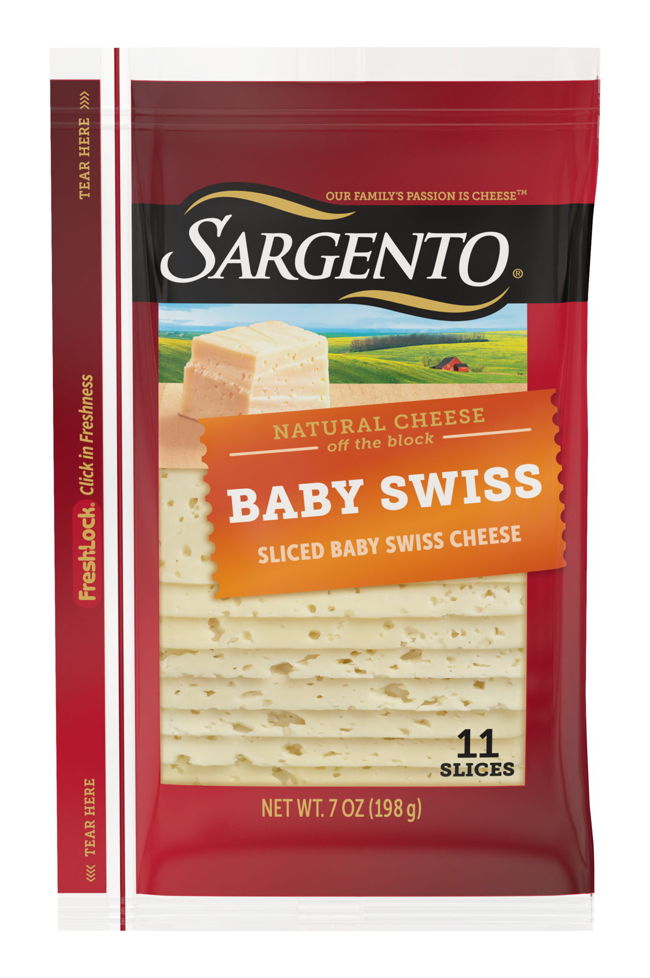 slide 1 of 1, Sargento Sliced Baby Swiss Natural Cheese, 7 oz., 11 slices, 7 oz