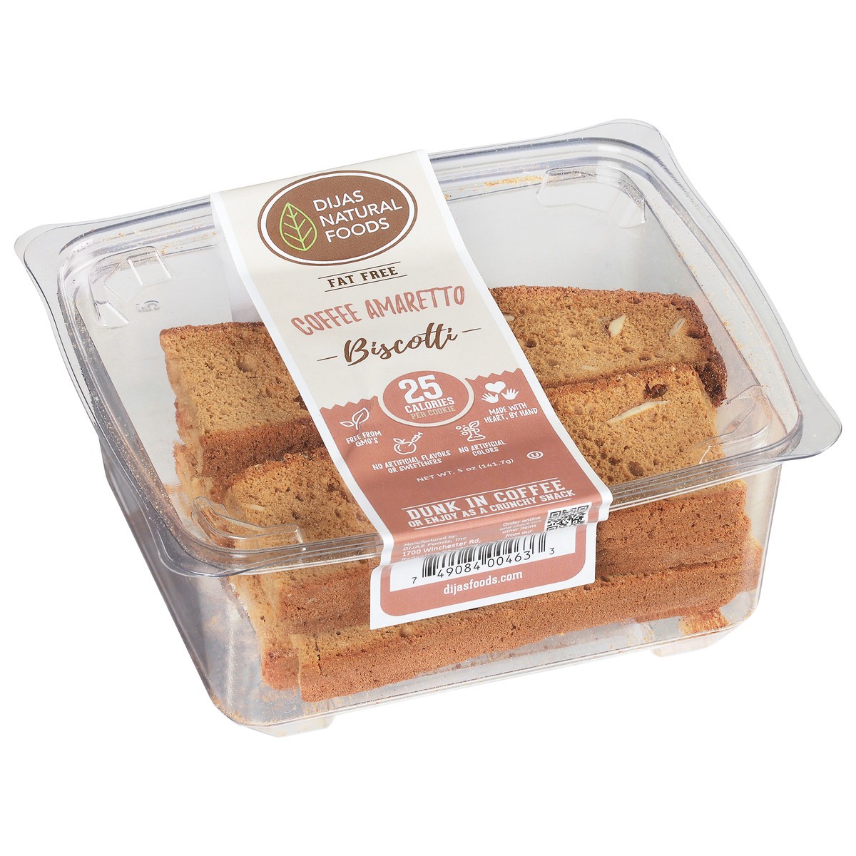 slide 2 of 9, Dijas Natural Foods Fat Free Coffee Amaretto Biscotti 5 oz, 5 oz