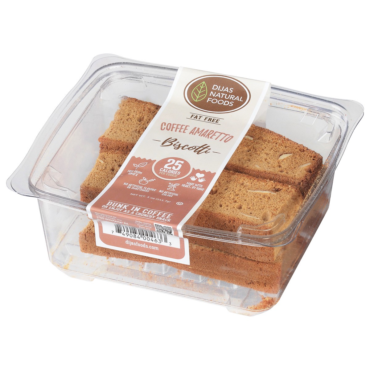 slide 7 of 9, Dijas Natural Foods Fat Free Coffee Amaretto Biscotti 5 oz, 5 oz