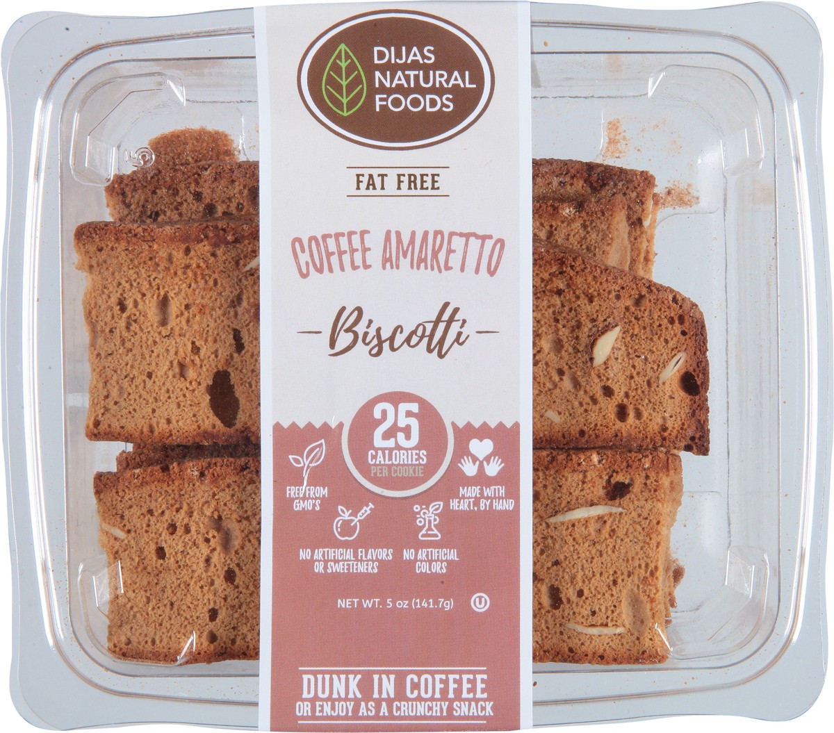slide 9 of 9, Dijas Natural Foods Fat Free Coffee Amaretto Biscotti 5 oz, 5 oz