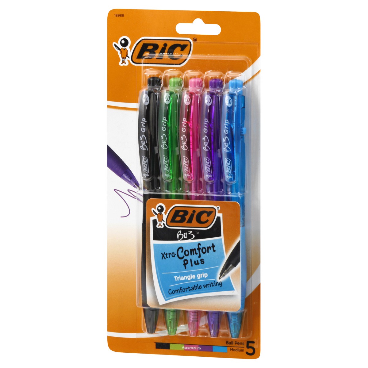 slide 4 of 11, BIC Bu3 Grip Xtra Comfort Plus Assorted Ink Medium Ball Pens 5 ea, 5 ct