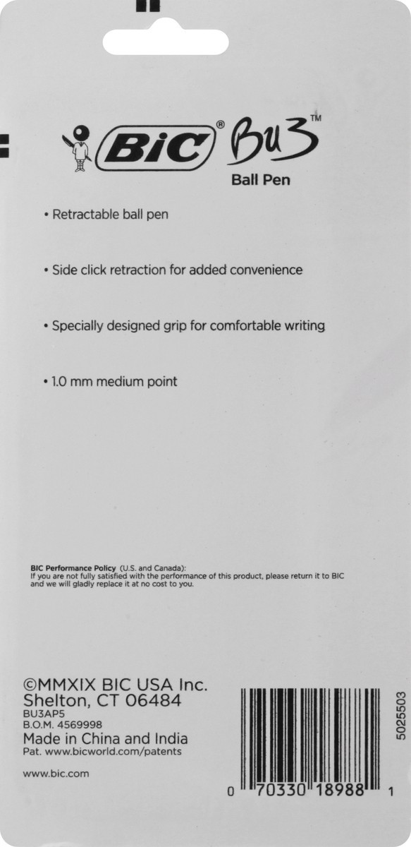 slide 9 of 11, BIC Bu3 Grip Xtra Comfort Plus Assorted Ink Medium Ball Pens 5 ea, 5 ct
