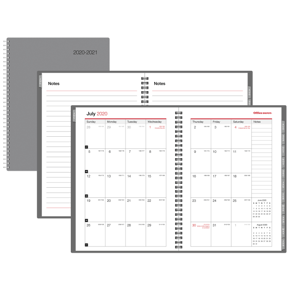 slide 1 of 4, Office Depot Monthly Academic Planner, 8-1/2'' X 11'', 30% Recycled, Gray, July 2020 To June 2021, 1 ct