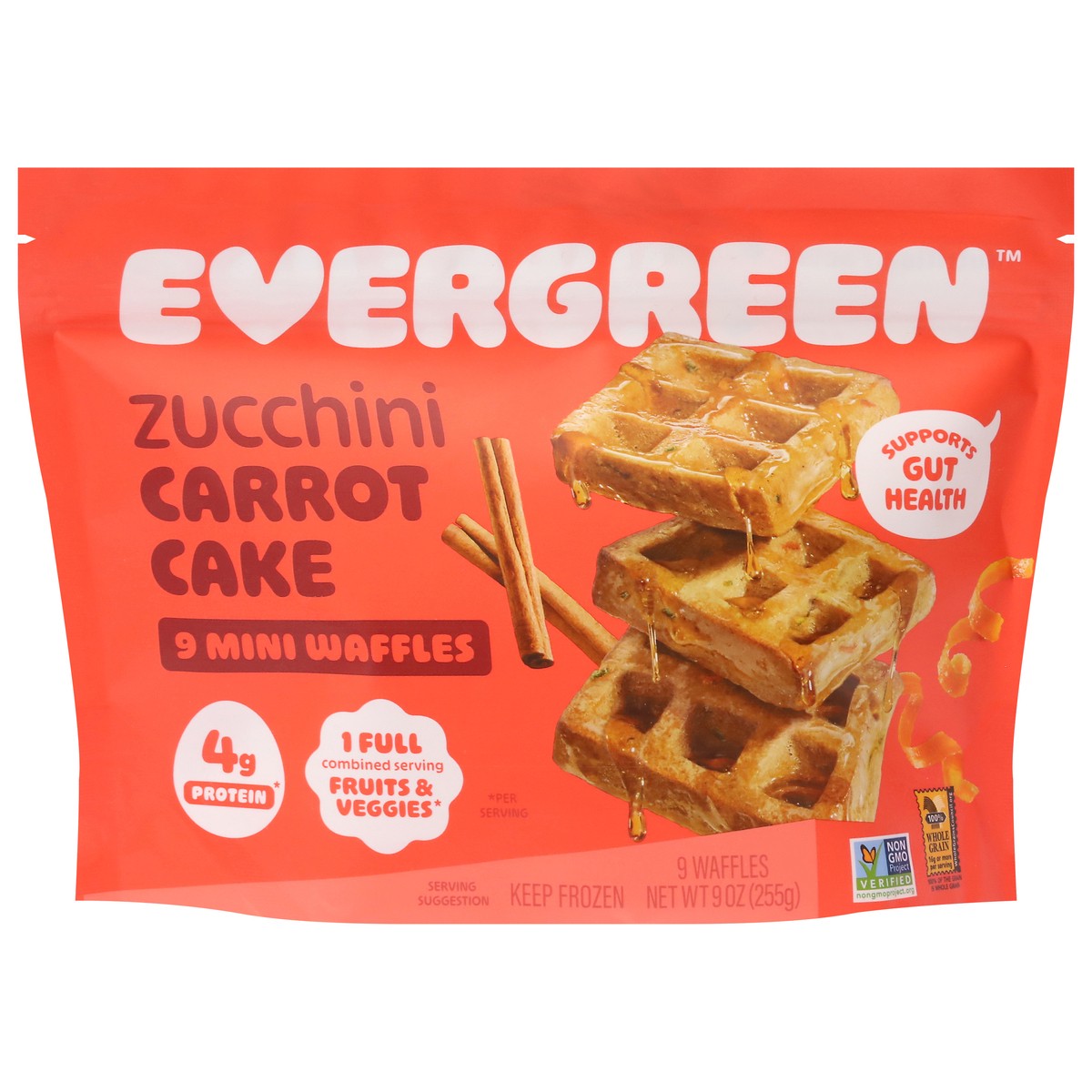 slide 1 of 2, Evergreen Zucchini Carrot Cake Waffles Mini 9 ea, 9 oz