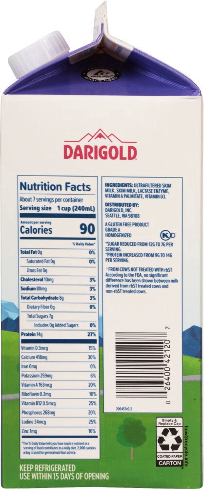 slide 2 of 4, Darigold® Fit Fat Free Lactose Free Milk, 59 fl oz