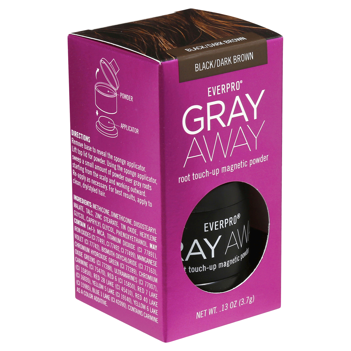 slide 9 of 11, Everpro Gray Away Black/Dark Brown Root Touch Up Powder, 0.13 oz